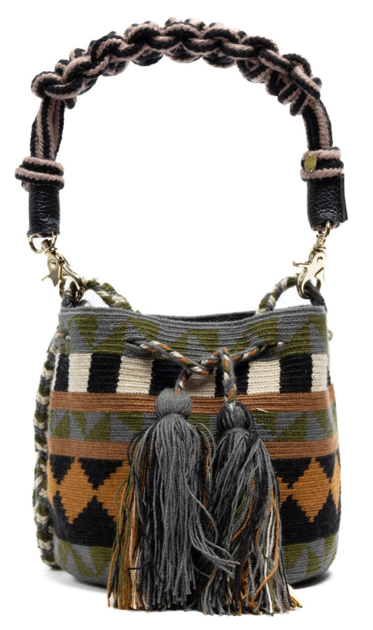 Guanabana handmade Crossbody Bag M - Macrame Handle - Bearberry - Grey & Green