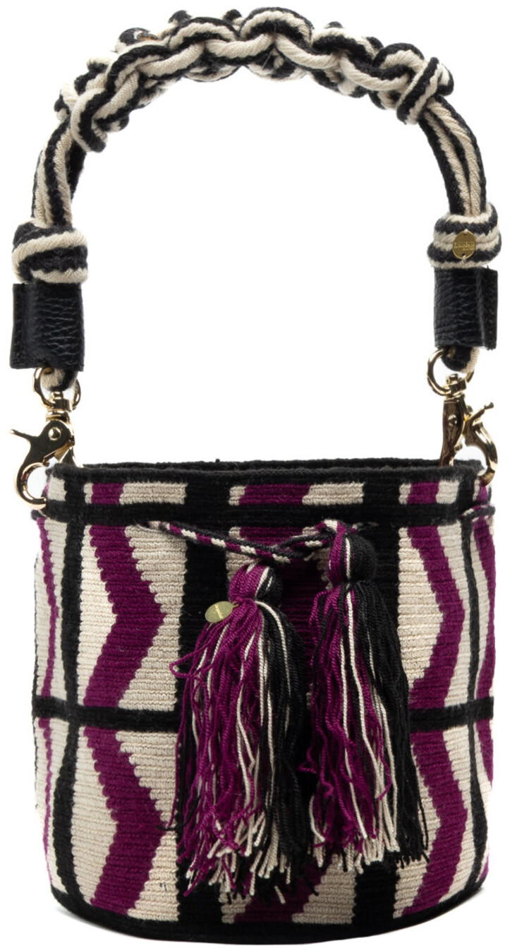 Guanabana handmade Crossbody Bag  Shield M - Macrame Handle - Purple & Black