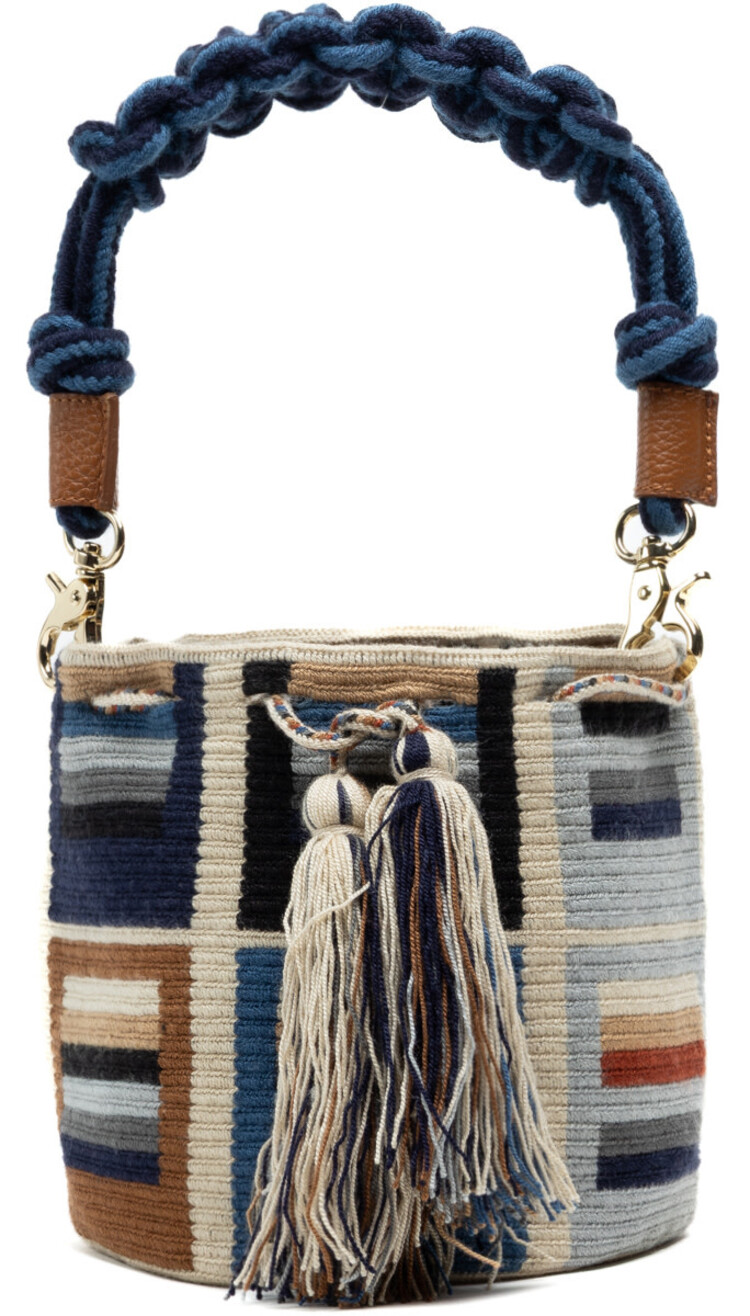 Guanabana handmade Crossbody Bag M - Macrame Handle - Orion Beige & Blue
