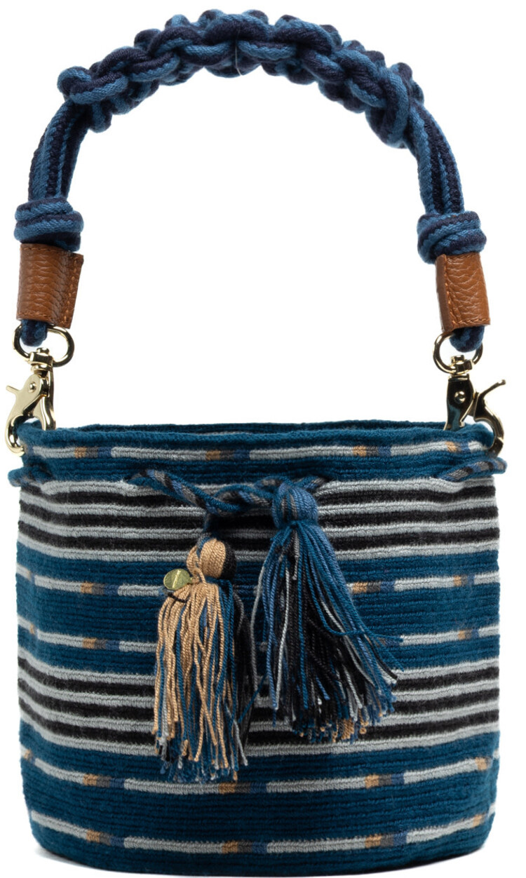 Guanabana handmade Crossbody Bag M - Macrame Handle - Antlia Blue & Toast