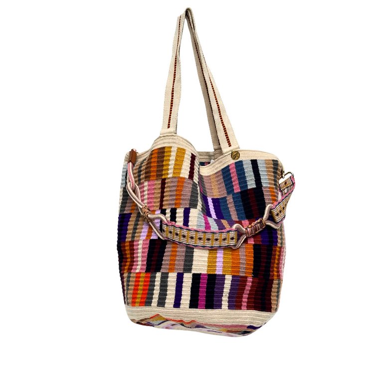 Guanabana handmade Tote Bag - Octant - Beige & Multicolor With Strap
