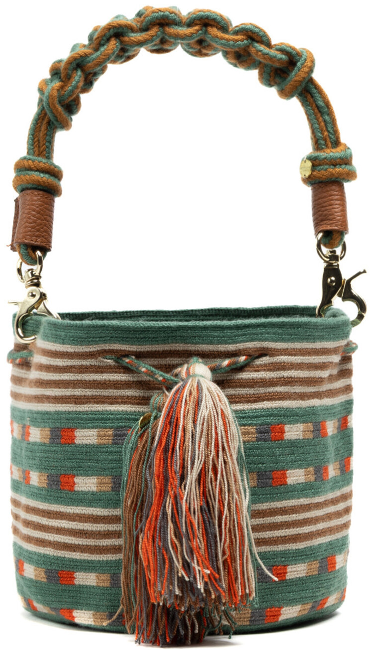 Guanabana handmade Crossbody Bag M - Macrame Handle - Antlia Toast & Green