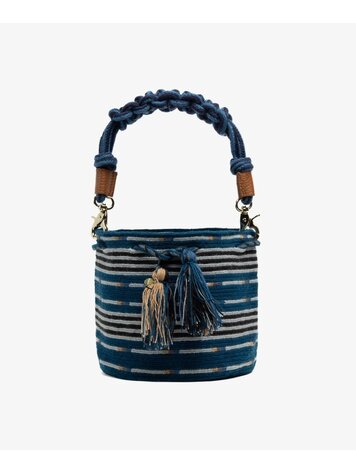 Guanabana handmade Crossbody Bag M - Macrame Handle - Antlia Blue & Toast