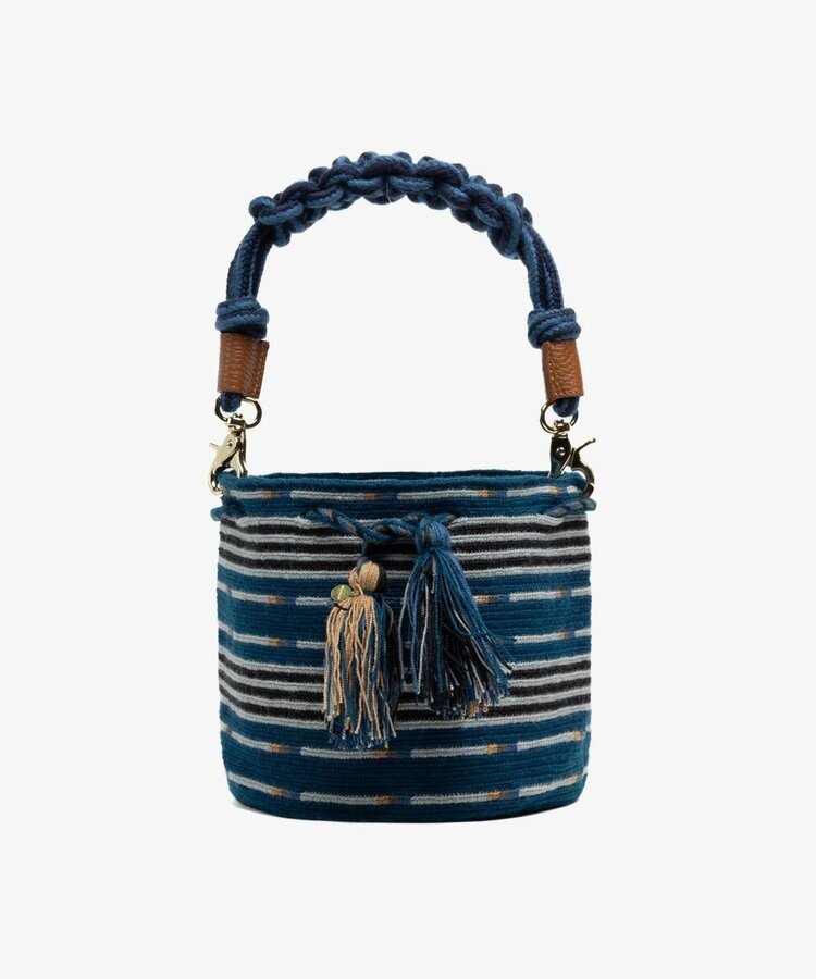 Guanabana handmade Crossbody Bag M - Macrame Handle - Antlia Blue & Toast