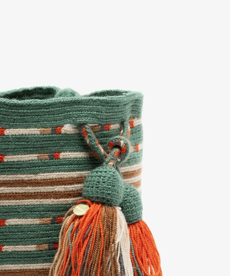 Guanabana handmade Crossbody Bag M - Macrame Handle - Antlia Toast & Green