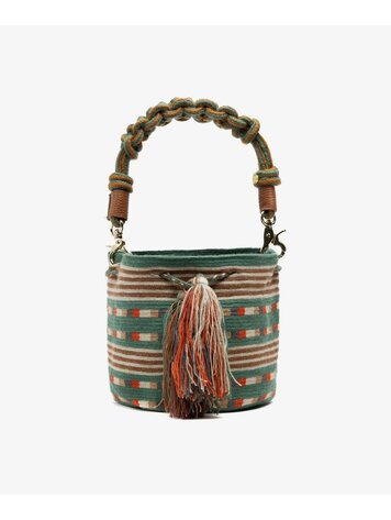Guanabana handmade Crossbody Bag M - Macrame Handle - Antlia Toast & Green