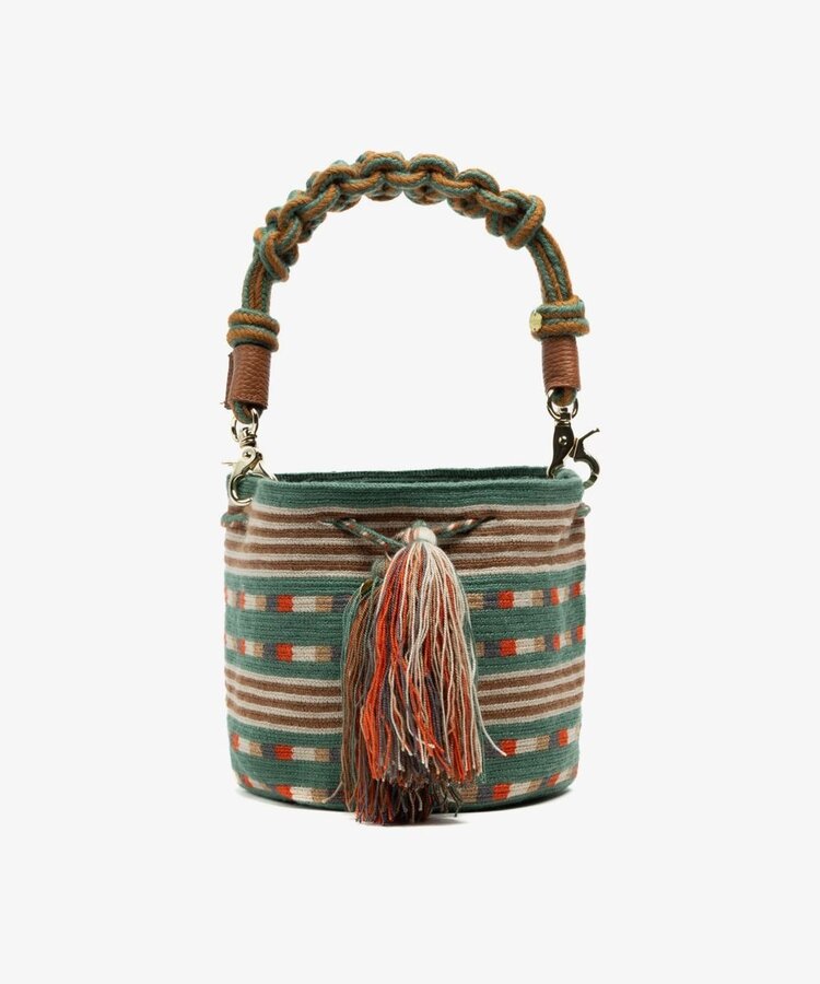 Guanabana handmade Crossbody Bag M Antlia - Macramé Handvat - Toastkleur & Groen