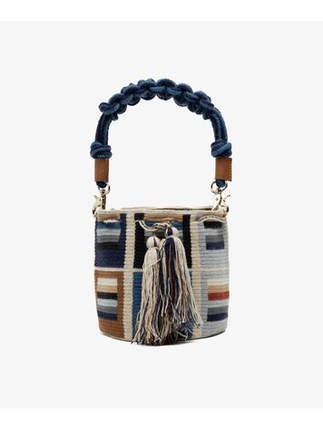 Guanabana handmade Crossbody Bag M - Macrame Handle - Orion Beige & Blue