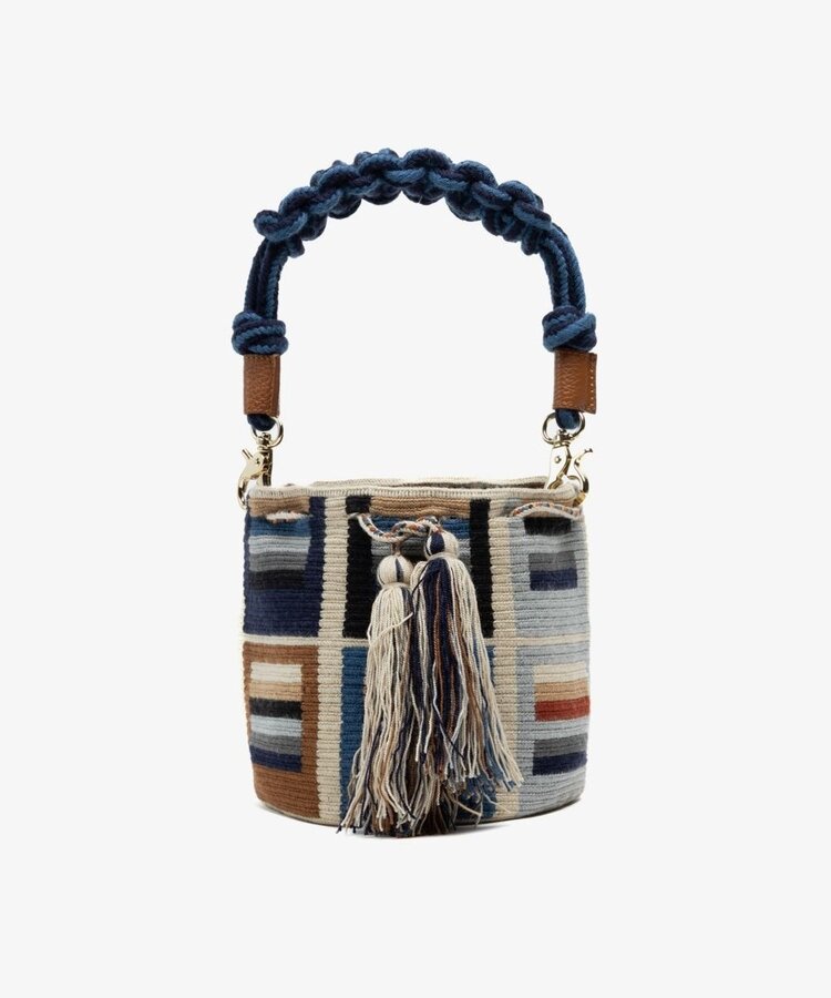 Guanabana handmade Crossbody Bag M - Macrame Handle - Orion Beige & Blue