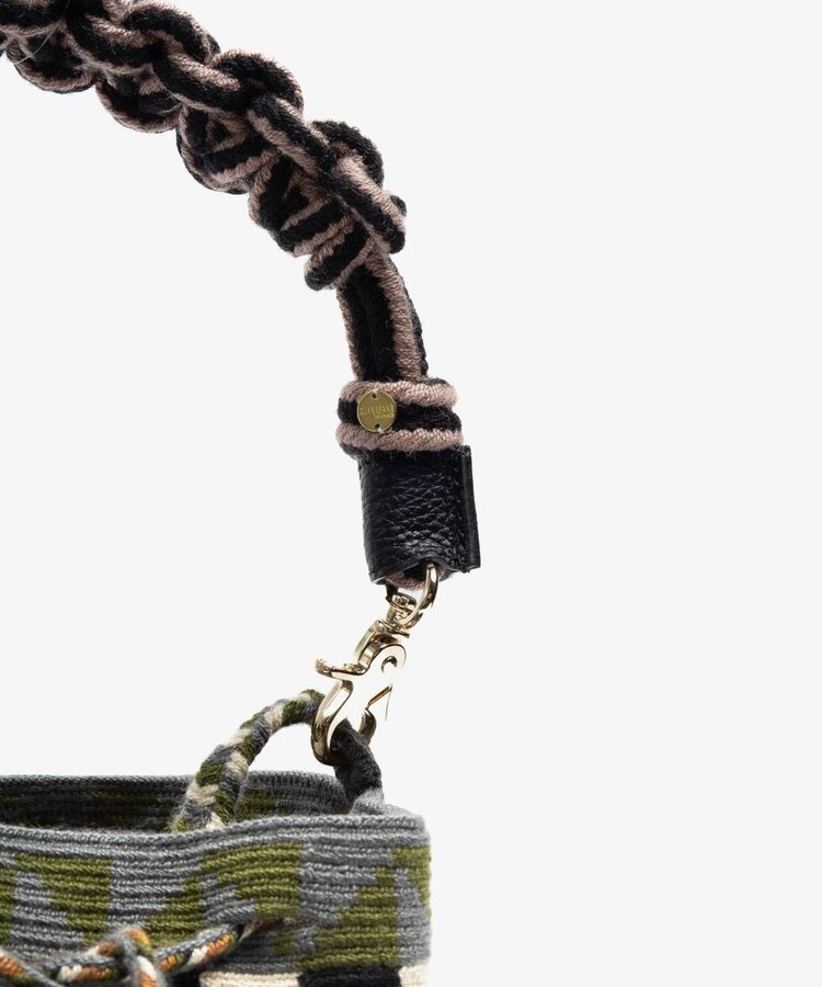 Guanabana handmade Crossbody Bag M - Macrame Handle - Bearberry - Grey & Green