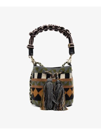 Guanabana handmade Crossbody Bag M - Macrame Handle - Bearberry - Grey & Green