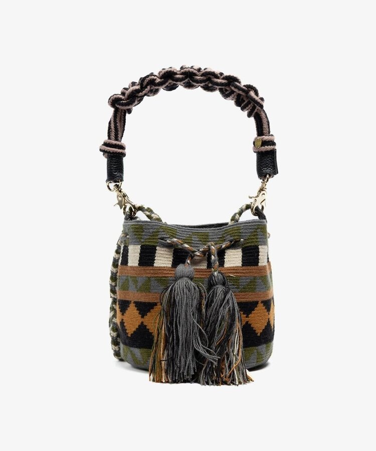 Guanabana handmade Crossbody Bag M - Macrame Handle - Bearberry - Grey & Green