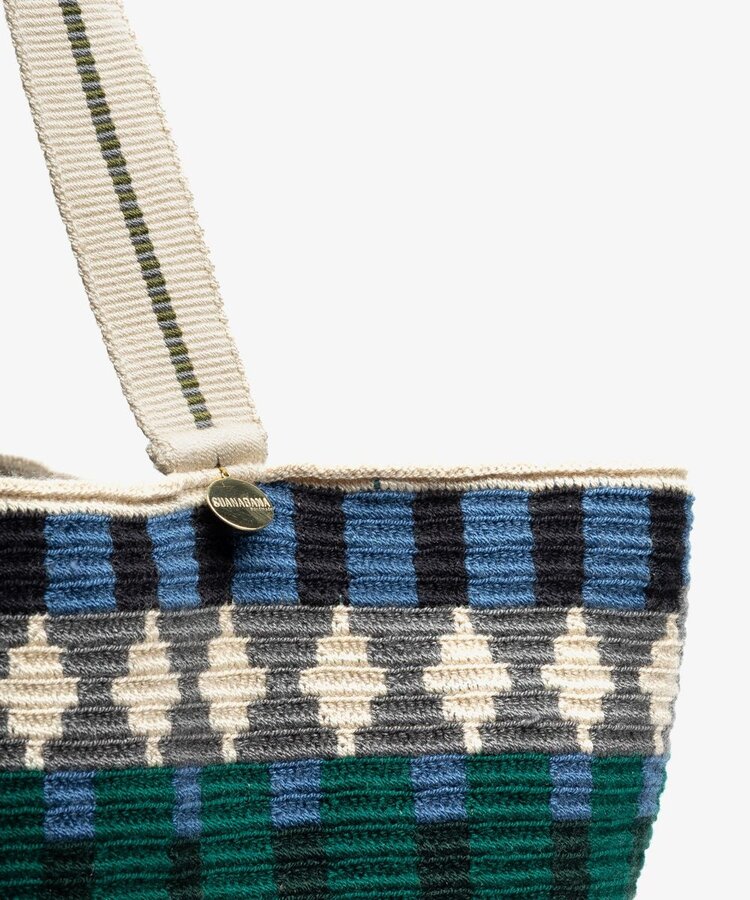Guanabana handmade Tote Bag Poseidon - Toastkleur & Blauw Met Riem