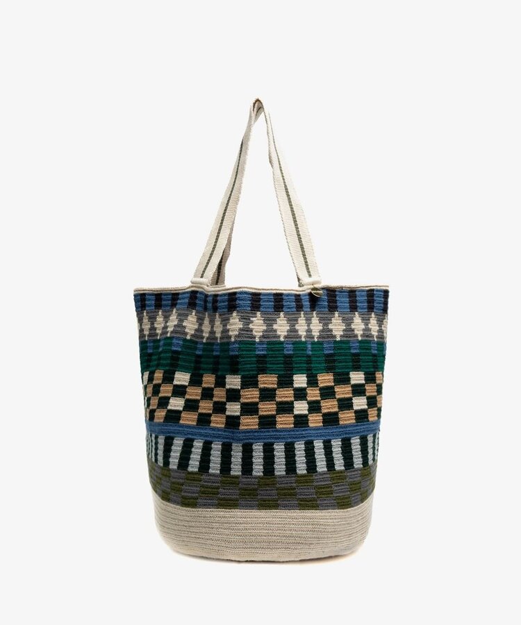 Guanabana handmade Tote Bag Poseidon - Toastkleur & Blauw Met Riem