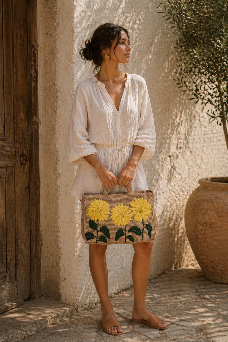 Lolo Deco Raffia Shopper Madagascar - Laura sunflower