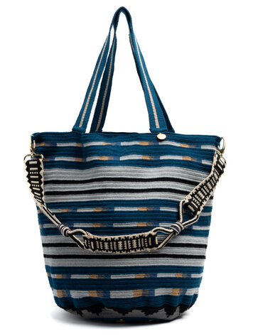 Guanabana handmade Tote Bag - Blue & Grey With Strap