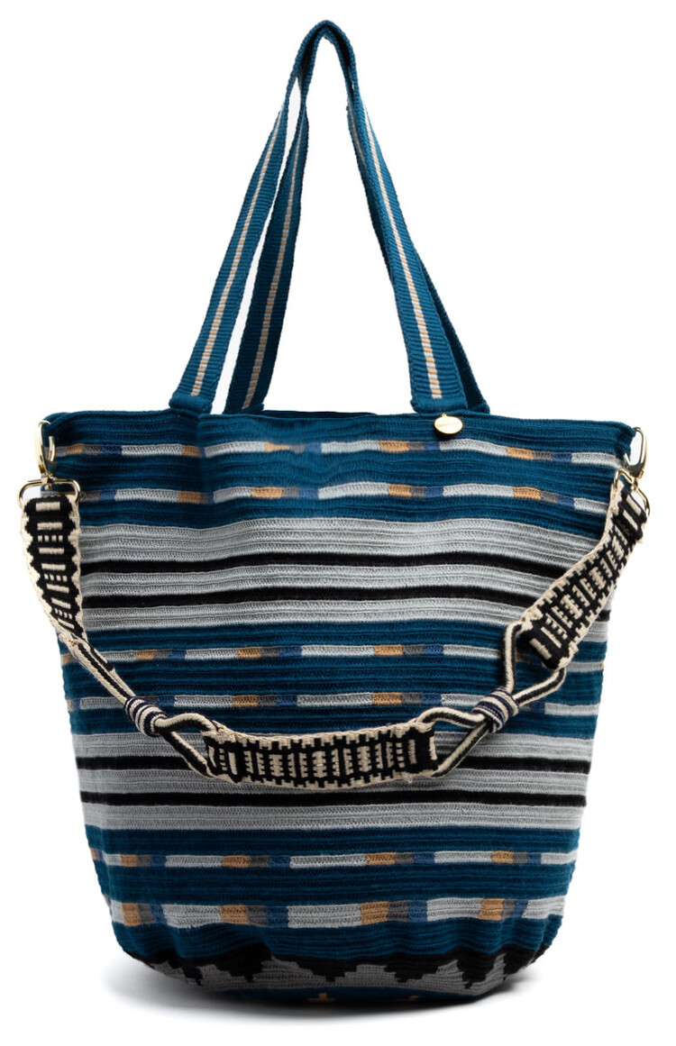 Guanabana handmade Tote Bag - Blauw & Grijs Met Riem