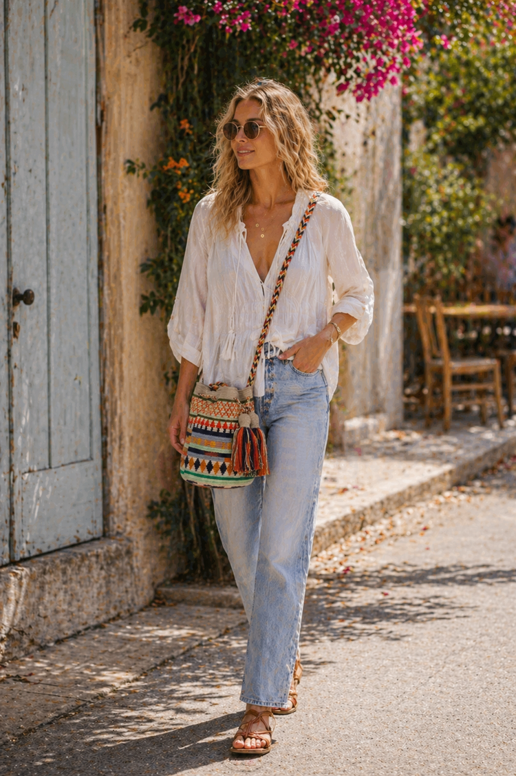 Guanabana handmade Crossbody Bag M - Raven Dark Blue & Green