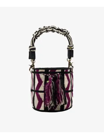 Guanabana handmade Crossbody Bag  Shield M - Macrame Handle - Purple & Black