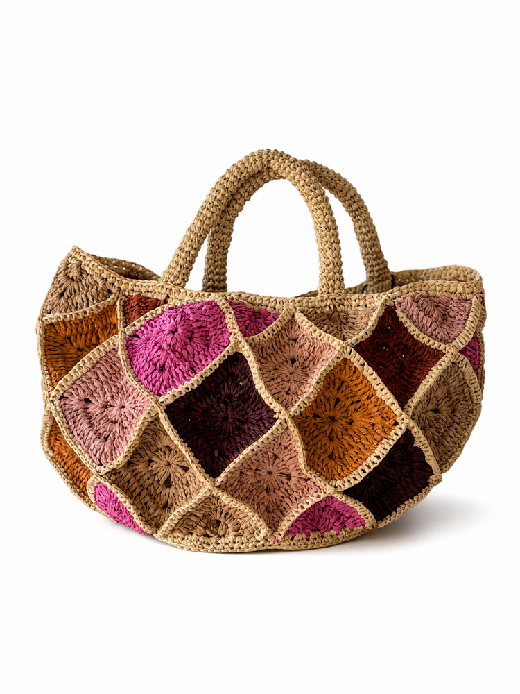 Lolo Deco Raffia Shopper Madagascar - Mini Froufrou  Pink