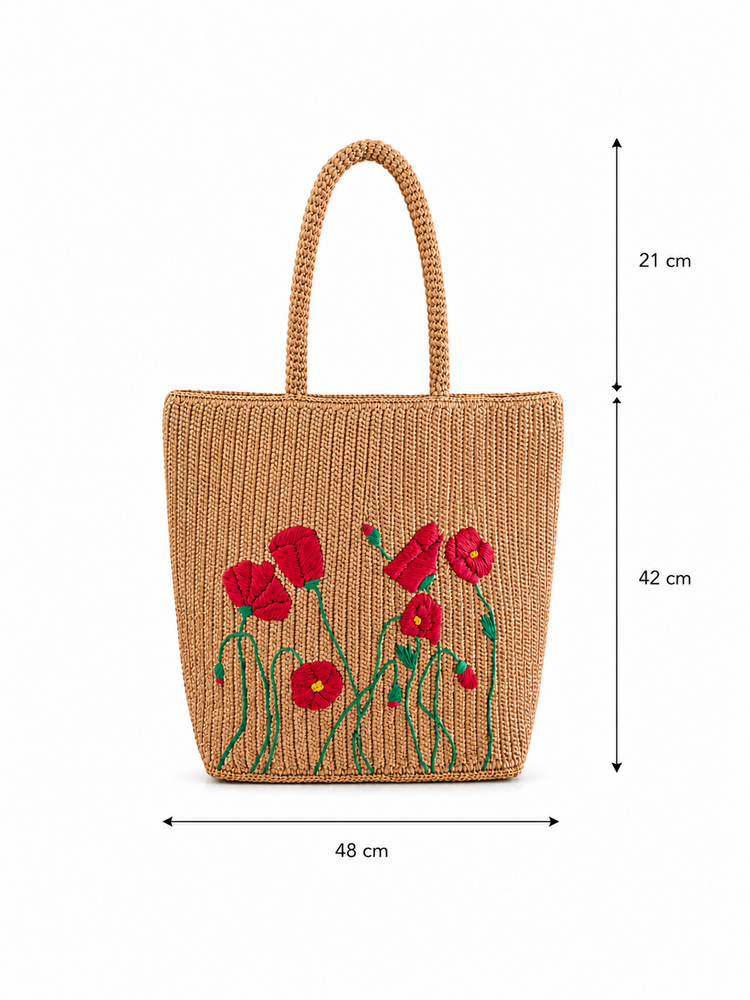 Lolo Deco Raffia Shopper Madagascar - Coquélicot