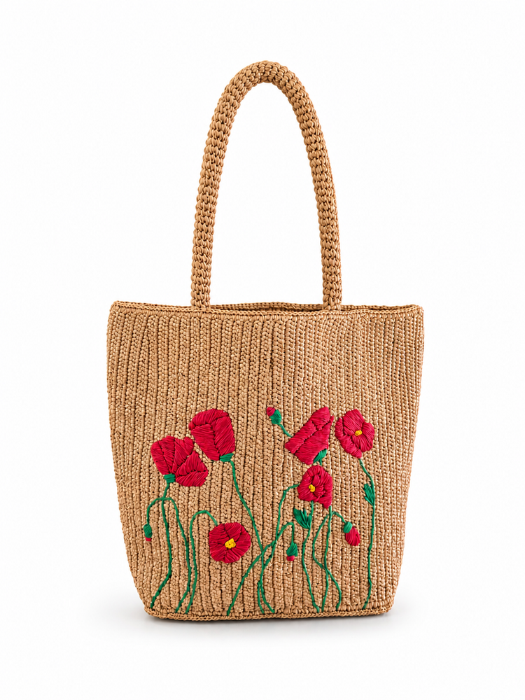 Lolo Deco Raffia Shopper Madagascar - Coquélicot