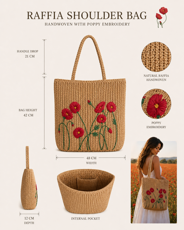 Lolo Deco Raffia Shopper Madagascar - Coquélicot