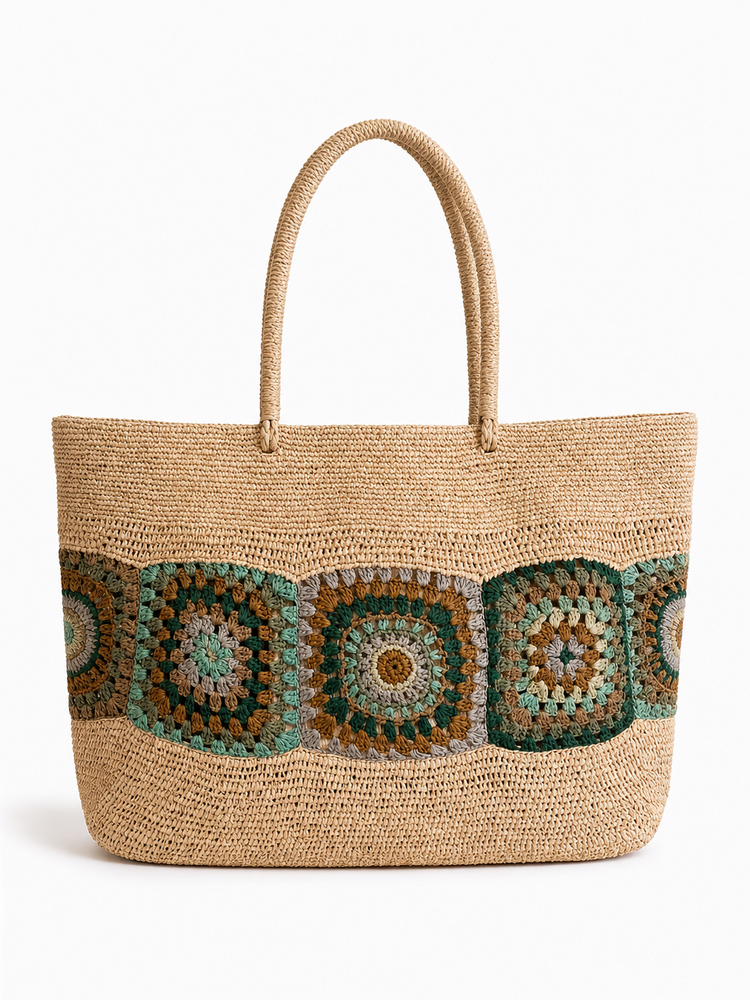 Lolo Deco Raffia Shopper Madagascar - Grand Cabas, Green
