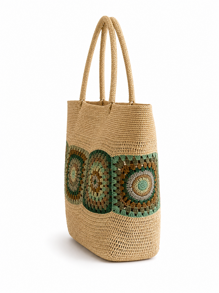 Lolo Deco Raffia Shopper Madagascar - Grand Cabas, Green