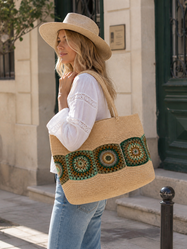 Lolo Deco Raffia Shopper Madagascar - Grand Cabas, Green