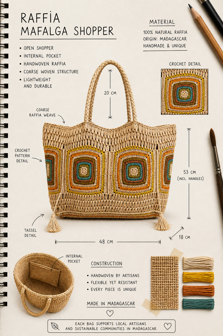 Lolo Deco Raffia Shopper Madagascar - Mafalga