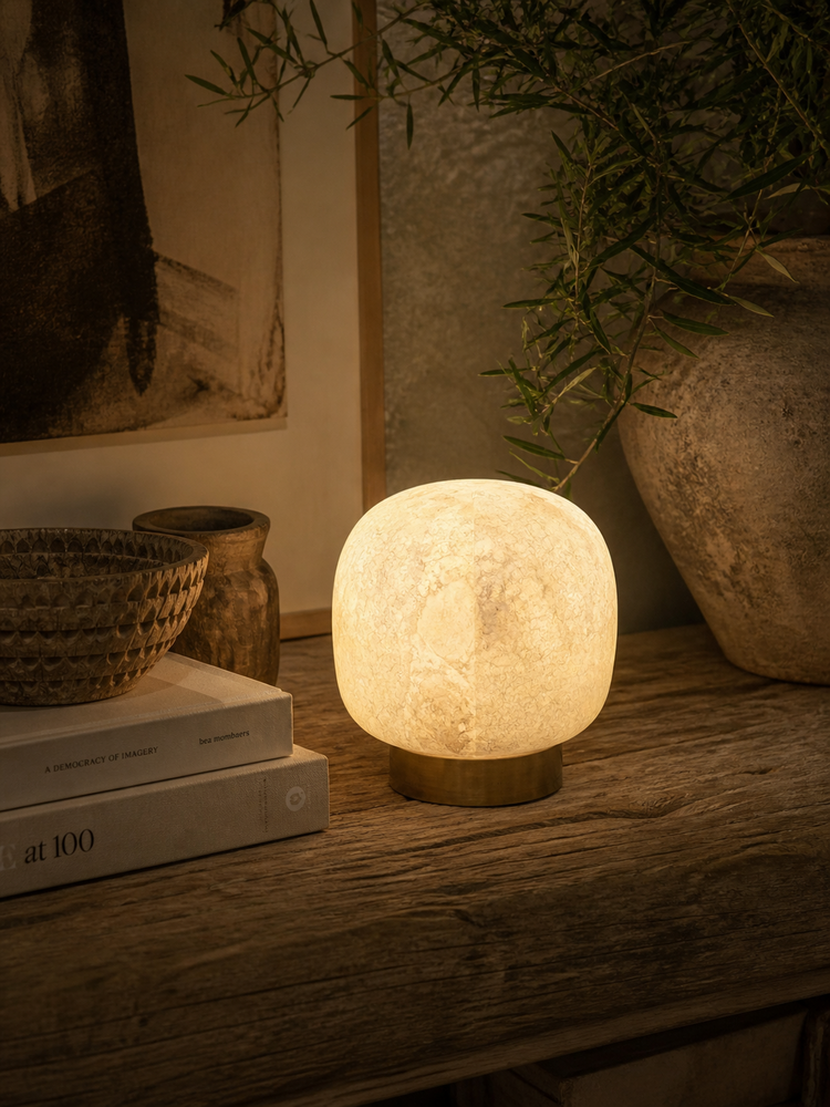 Curra Tabletop Lamp - Limestone & Brass