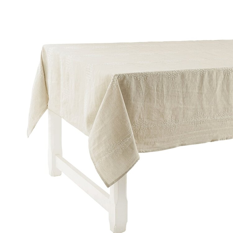 Charvet Éditions Tablecloth Reseda Linen Embroidered White