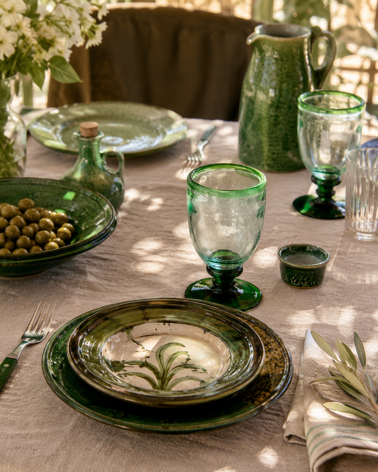 Handgeblazen Glas Met Voet M - Groen