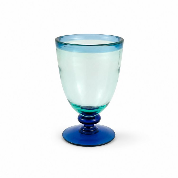 Mond geblazen Glas Met Voet L - Blue