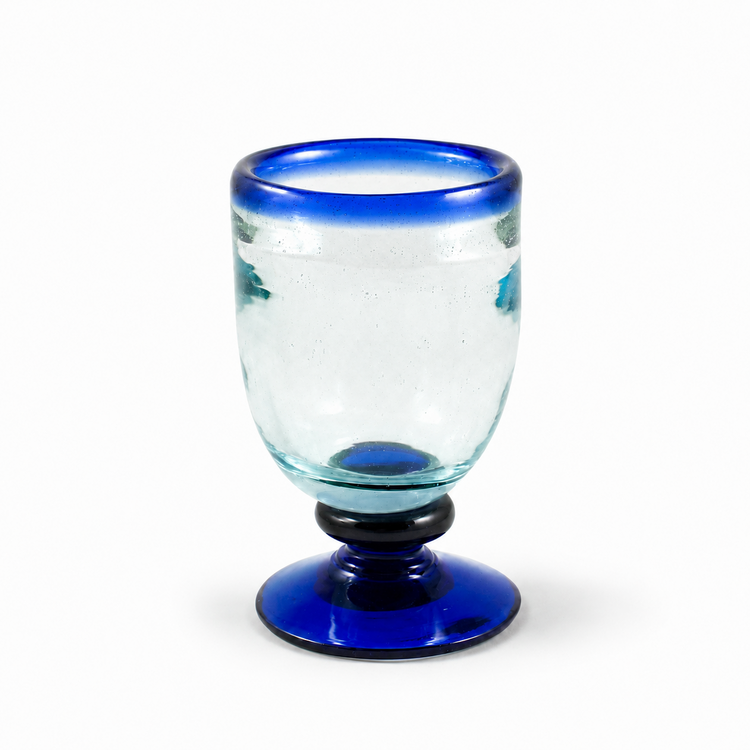 Mondgeblazen Glas Met Voet M  - Blue