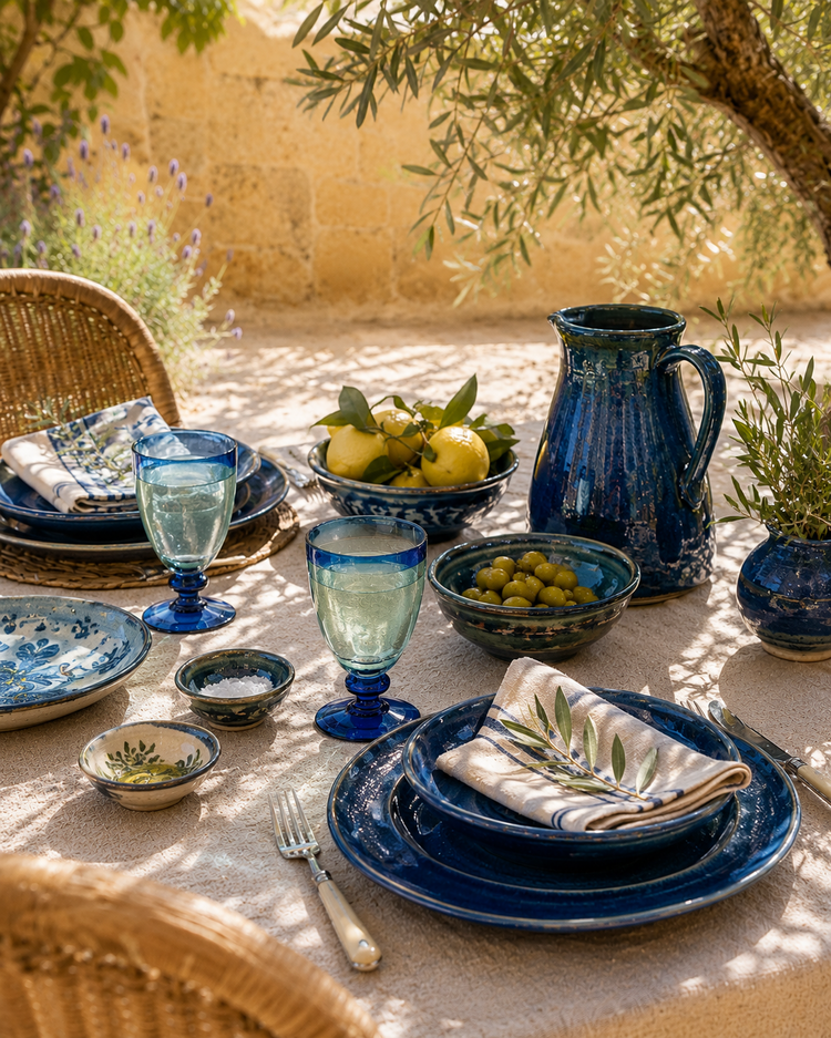 Mondgeblazen Glas Met Voet M  - Blue