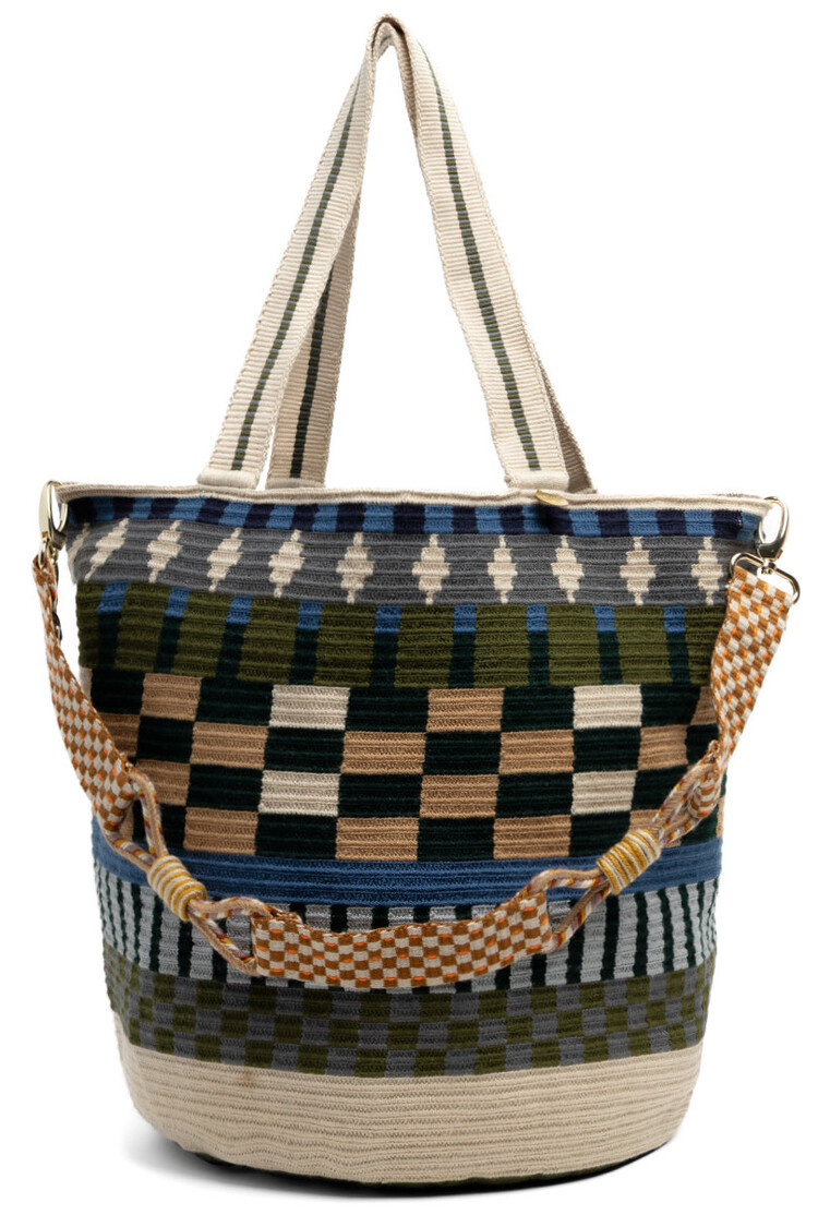 Guanabana handmade Tote Bag Poseidon - Toastkleur & Blauw Met Riem