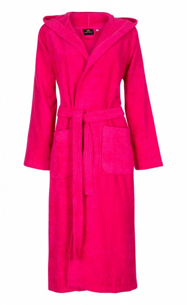 Dames Badrock badjas fuchsia met capuchon – badstof sauna badjas