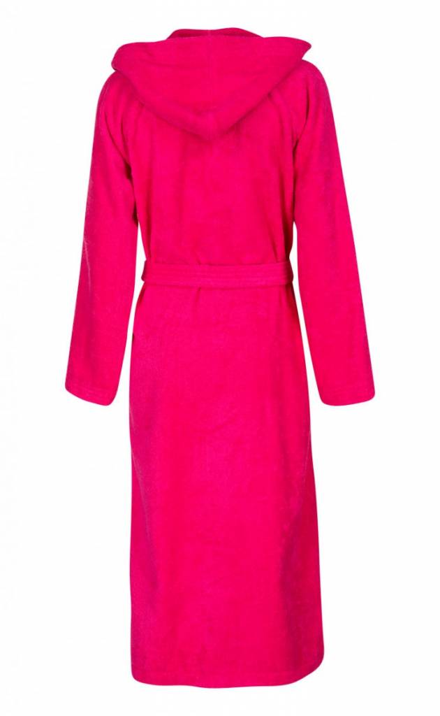 Dames Badrock badjas fuchsia met capuchon – badstof sauna badjas