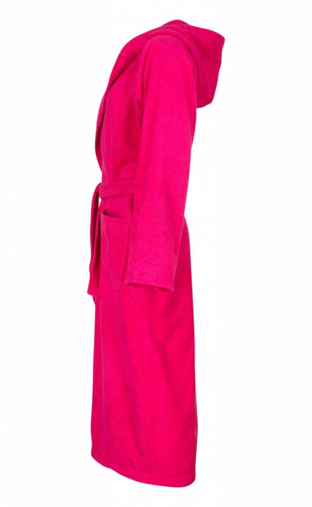 Dames Badrock badjas fuchsia met capuchon – badstof sauna badjas