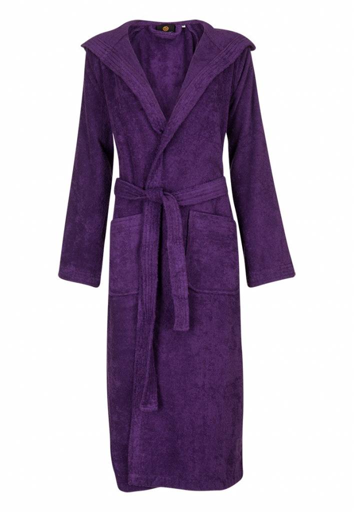 Badrock dames badjas paars met capuchon – badstof katoen