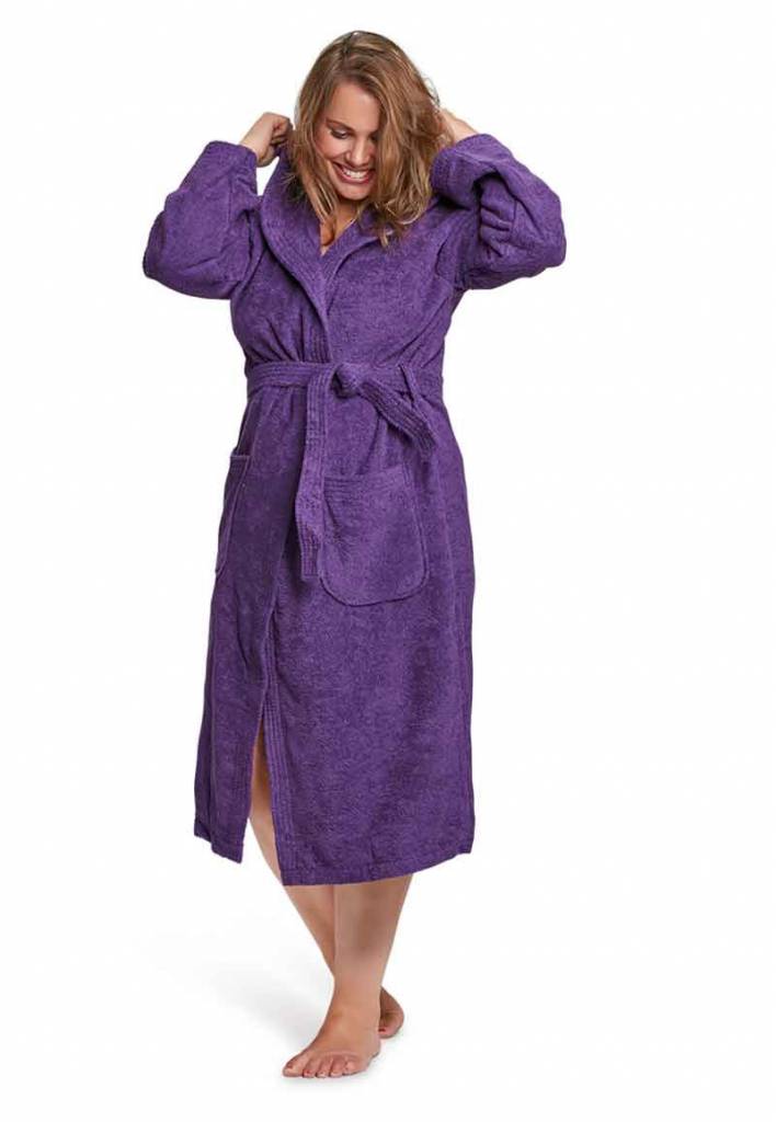Badrock dames badjas paars met capuchon – badstof katoen