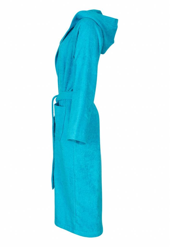 Unisex Badrock badjas aquablauw met capuchon – badstof sauna badjas
