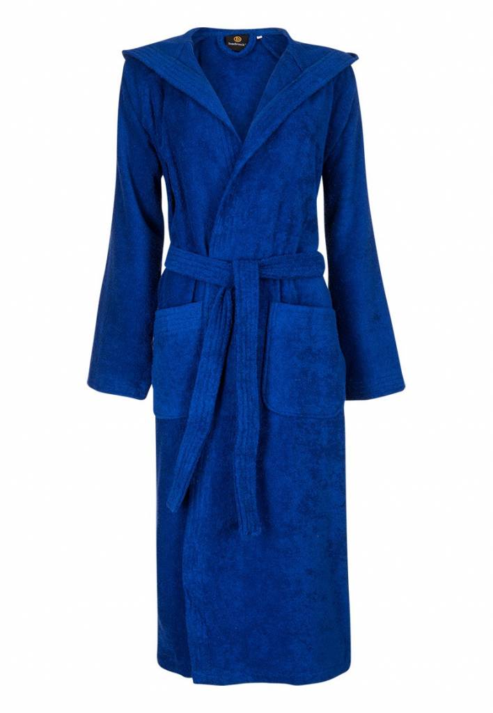 Unisex Badrock badjas kobaltblauw met capuchon – badstof sauna badjas