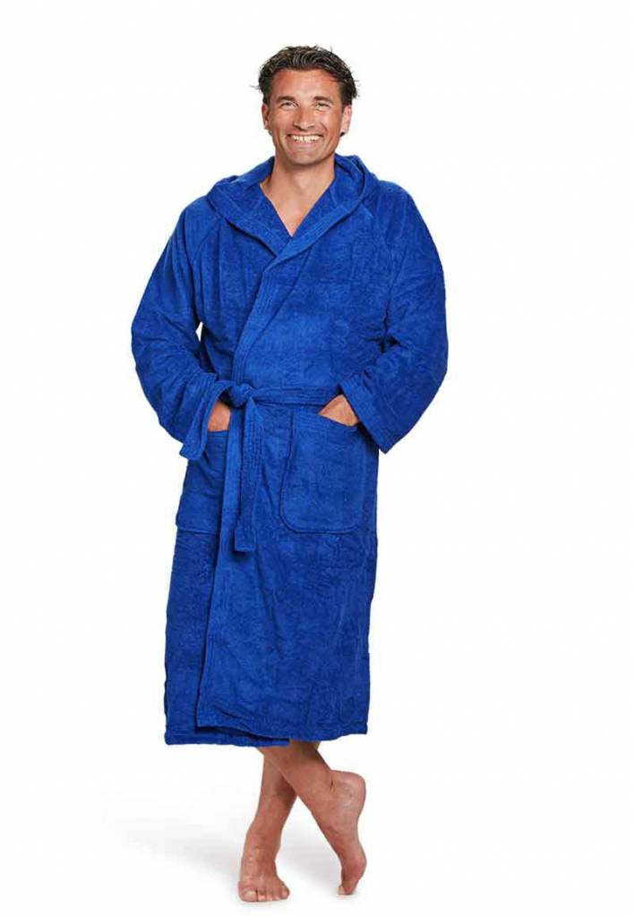 Unisex Badrock badjas kobaltblauw met capuchon – badstof sauna badjas