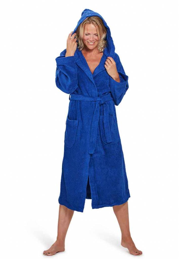 Unisex Badrock badjas kobaltblauw met capuchon – badstof sauna badjas