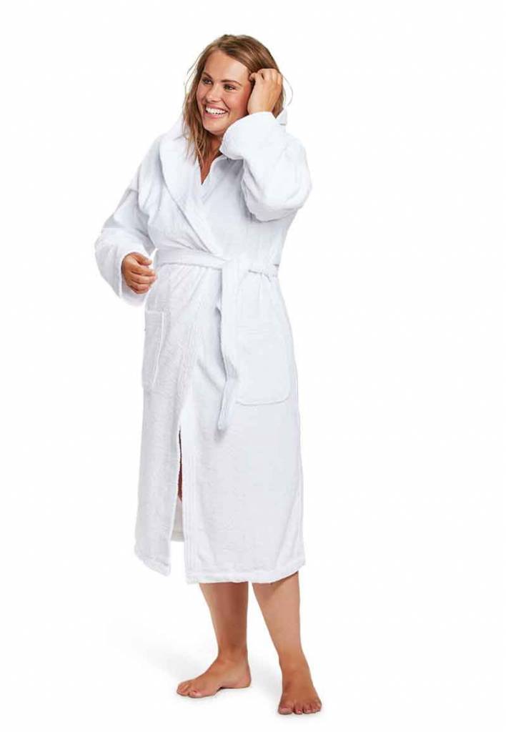 Unisex Badrock badjas wit met capuchon – badstof sauna badjas