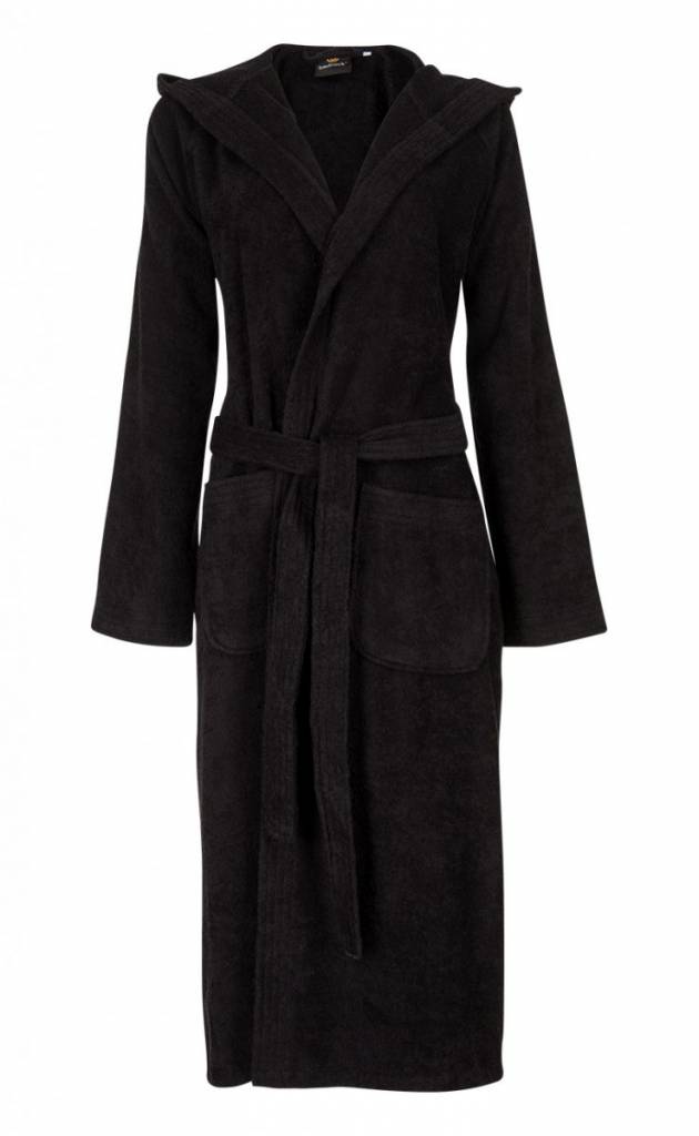 badjas unisex zwart met capuchon afbeelding