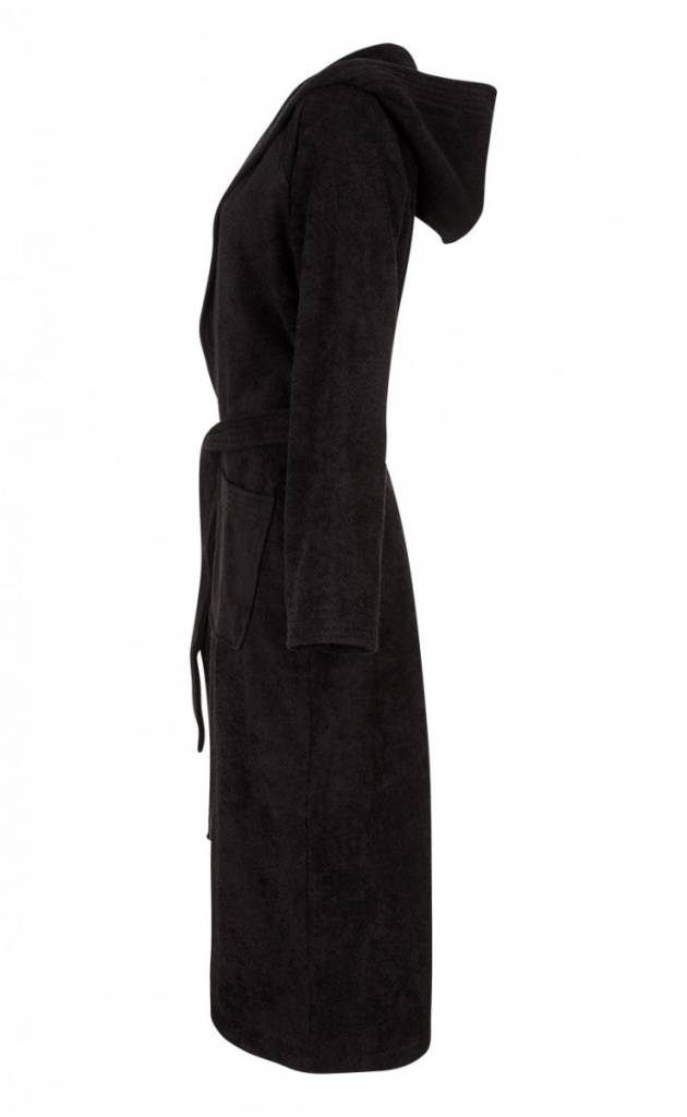 Unisex Badrock badjas zwart met capuchon – badstof sauna badjas